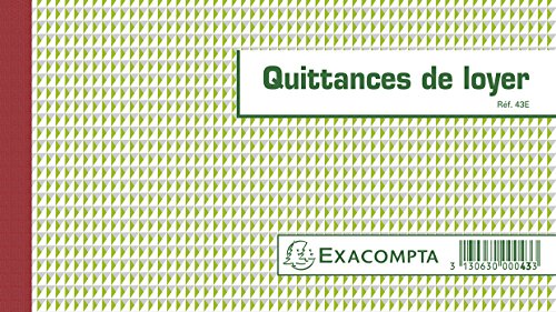 Exacompta - Réf. 43AE - 1 Manifold QUITTANCES DE LOYER - 50 feuillets numérotés et autocopiants - triplicatas (1 original + 2 copies) - format 125 x 21 mm -...