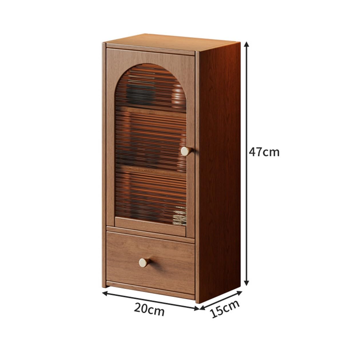 Mueble De Sobremesa Madera con Puertas Acrílicas Acanaladas 47cm Alto Puerta Sencilla O Doble 20cm 40cm Ancho Cajón Antipolvo para Juego De Té Sala De Té Encimera (