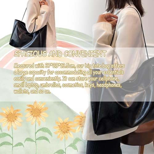 Bolso tote de poliuretano grande con cierre de botón, bolso de hombro espacioso para mujeres, ideal para el trabajo y viajes miniatura 2