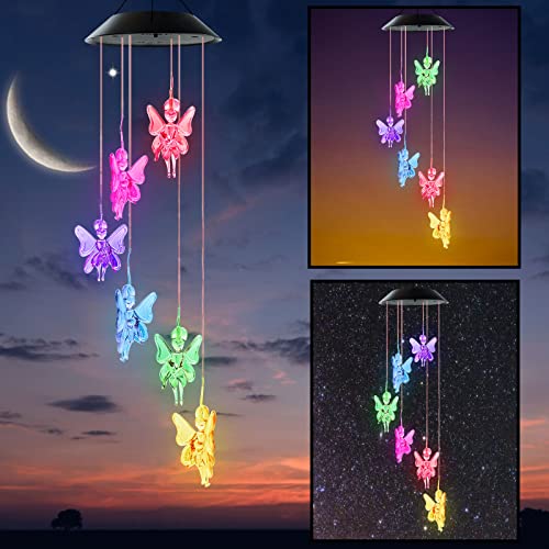 2022 Newest Tooth Fairy Solar Wind Chimes For Outdoor, Angel Gifts For Women Mom, Waterproof Color-Changing Led Memorial Solar Wind Chimes Decor For Patio Garden Porch, Birthday Gifts For Kids Girls #TOP5