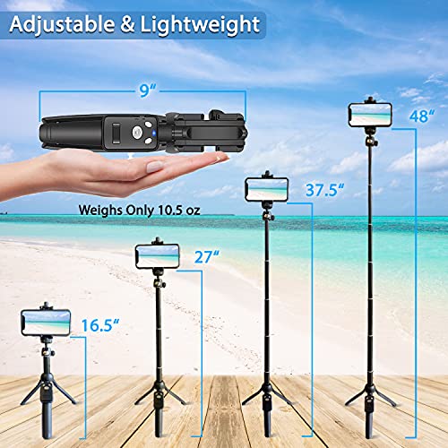 Fugetek 48" Compact Selfie Stick & Tripod, Extendable, Wireless Bluetooth Remote, Lightweight Aluminum, Travel Ready, Compatible With Iphone 14 13 12 Pro Xs Max Xr X 8Plus 7 & Android #TOP3