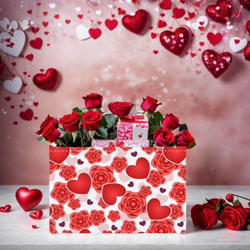 Image of Valentine's Day Basket for Gifts Empty Cute Heart Large Gift Basket Decorative Storage Bin for Kid and Baby Room Decor (Red Love Rose)
