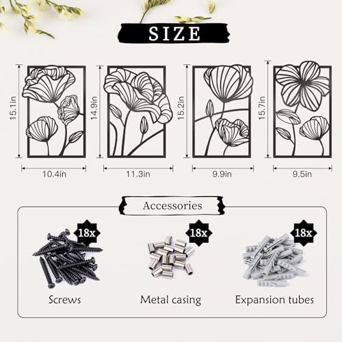 KOYILTD 4 Pcs Black Metal Wall Art Metal Flowers Wall Art Black Minimalist Line Art Wall Decor Room Decor Aesthetic Modern House Decor for Living Room Bedroom Bathroom Kitchen (Minimalist) - Image 4