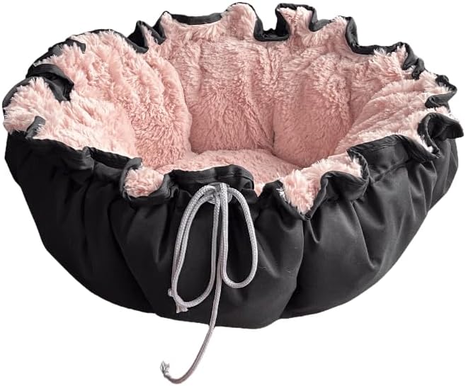 Cama Caminha Pet Redonda Pelucia Rose Com Preto Dupla Face Retrat...