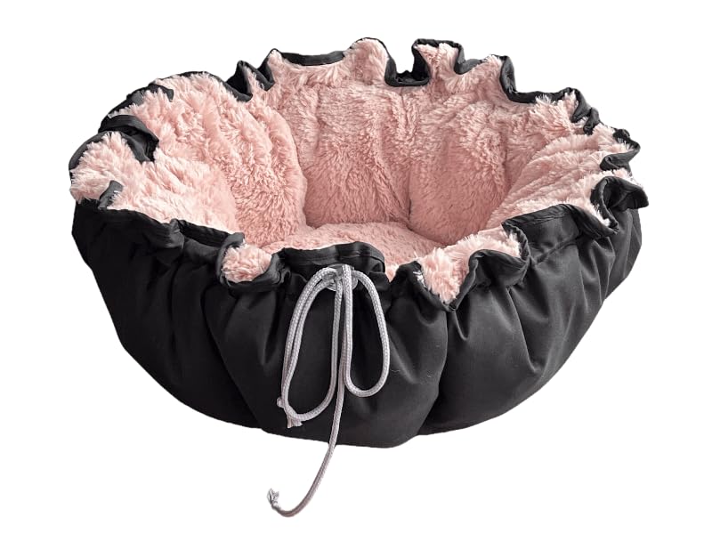 Cama Caminha Pet Redonda Pelucia Rose Com Preto Dupla Face Retrat...