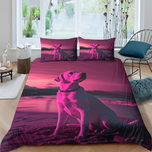 Housse de couette 135x200 imprimé 3D chien rose parure de lit microfibre douce - 4