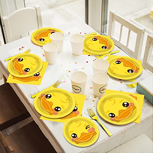 Image of gisgfim 96 Pcs Duck Plates and Napkins Party Supplies Duck Themed Party Tableware Set Duck Birthday Party Decorations Favors for Kids Birthday Baby Shower for 24 Guests