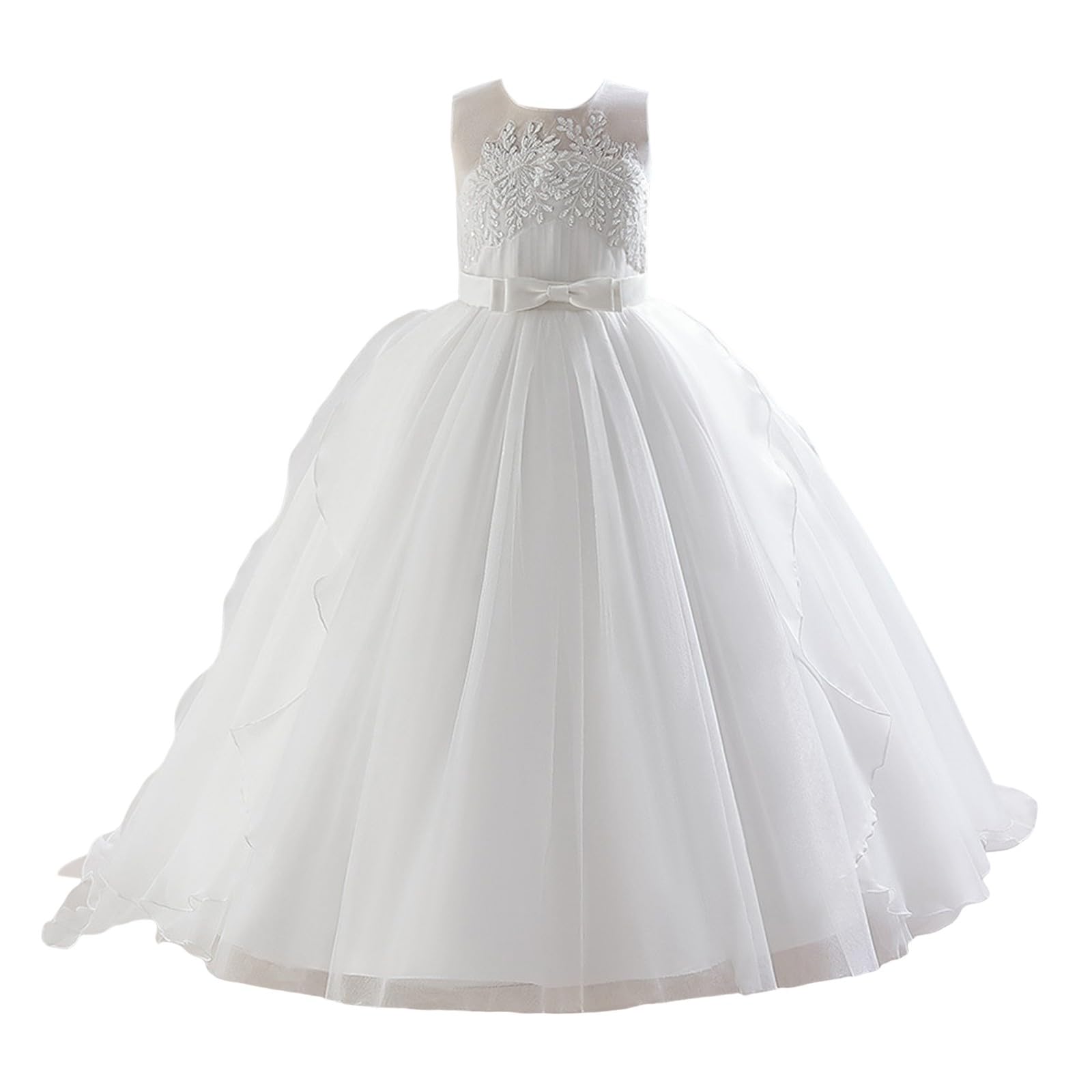 Generisch Vestido de princesa de boda para niñas pequeñas sin mangas bordado floral de encaje tul volantes vestido de noche vestido de novia