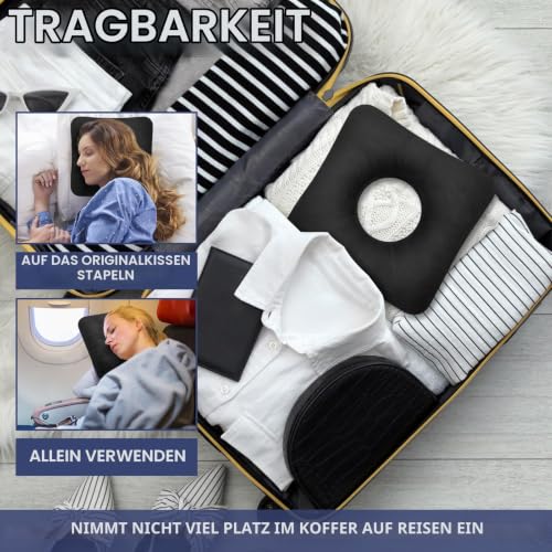 VAVPUP Piercing Kissen mit Loch,Ohrlochkissen für Seitenschläfer mit Ohrloch,O-Förmiges Design,Superfeine Baumwollfaser,Starke Stützkraft,Tragbar Donut Kissen für Zuhause,Reisen und Büro(schwarz)