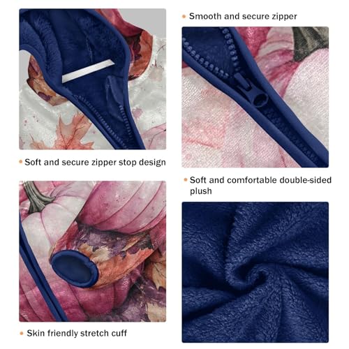 Pink Pumpkins Autumn Leaves Toddler Fleece Jacket Girl Boys Hooded Fleece Jacket Coat Warm Outwear Zip-up 3-10T3