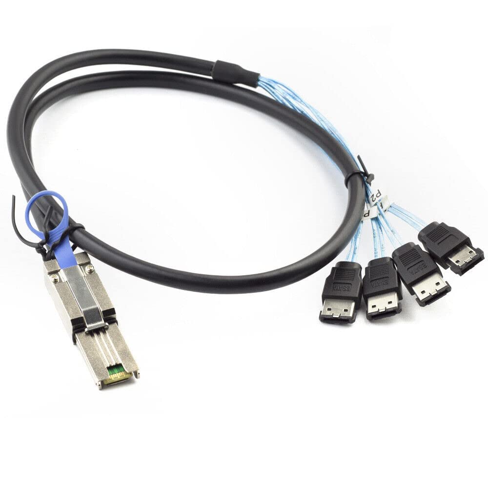 Mini SAS SFF-8088 26P to 4 Ports E-SATA 7P Female Server Hard Drive Connection Cable (1m,Black)