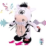 Hopearl Talking Singing Cow Repeats What You Say Walking Electric Interactive Animated Toy Speaking Plush Buddy Gifts for Toddlers, 8''