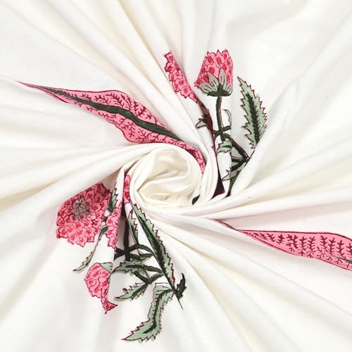 Image of BLOCKS OF INDIA Blackout Hand Block Printed Cotton Daylight Curtains with Eyelets(Set of 2 Curtains) (Block 8, 5Feet /Window), Pink, White