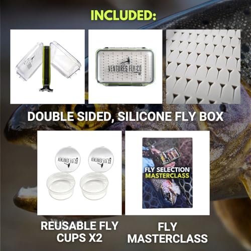 Image of Ventures Fly Co. | 40 Premium Hand Tied Fly Fishing Flies Assortment | Fly Box Included | Dry, Wet, Nymphs, Streamers, Wooly Buggers, Terrestrials | Trout, Bass Lure Set, Kit