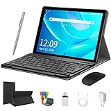 Tablet 10 Pulgadas Android 10 Tableta, Quad-Core 1.6 GHz Dual SIM Tablets, 4GB+64GB (TF 128 GB), 4G LTE Tableta con Teclado y Mouse, 8000mAh Batería, 5 MP + 8 MP, Bluetooth, GPS, WiFi - Negro