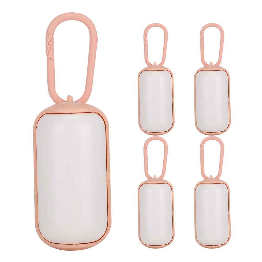 Lot de 5 distributeurs de sacs à déjections canines en plastique portables avec rouleaux de recharge pour promener le chien, rose et blanc, 8 x 4 x 4 cm