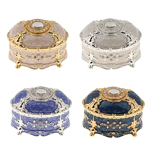 Walnuta Crystal Enamel Oval Metal Vintage Jewelry Box Gift Earrings Ring Storage Box (Color : Purple, Size : M Code) #TOP5