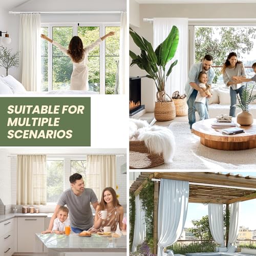 Image of Long Curtain Rods for Windows 66 to120 Inch Heavy Duty White Curtain Rods Splicing Set with Easy Installation for Sliding Glass Door Living Room Patio Modern Design