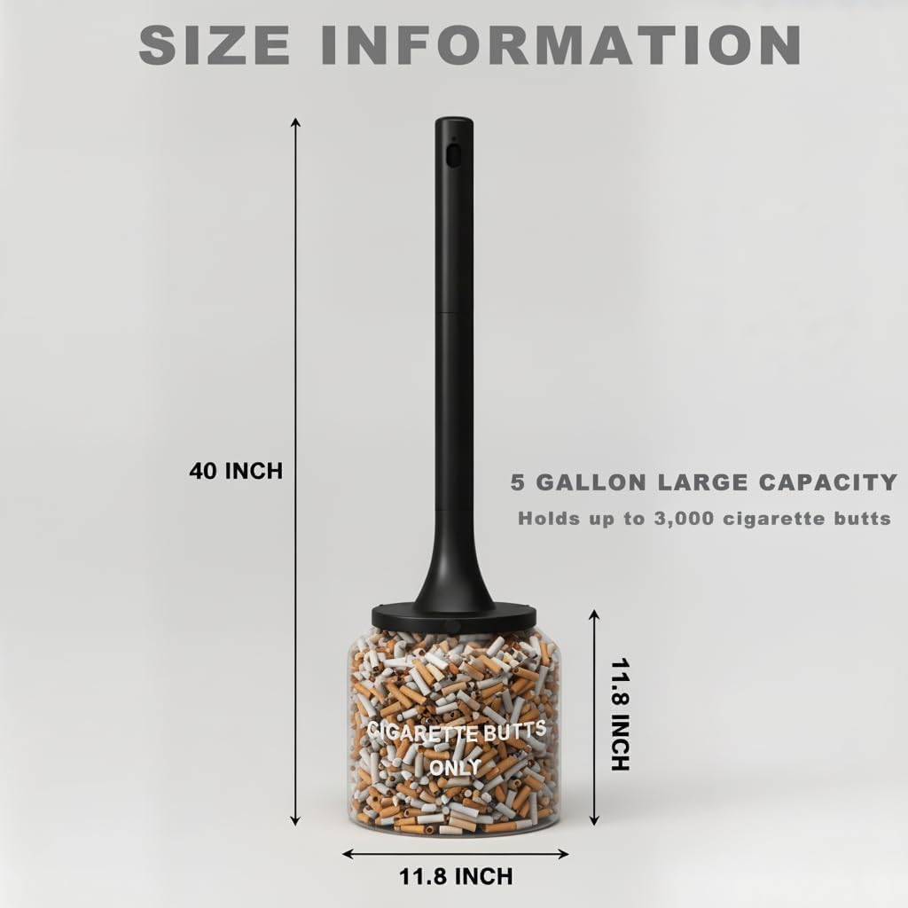 Aluminum 5 Gallon Cigarette Butt Disposal Outdoor, Durable Smoker’s Outpost Site Saver Cigarette Receptacle, Large All Weather Outdoor Ashtray 40" H x 12" Diameter, Black