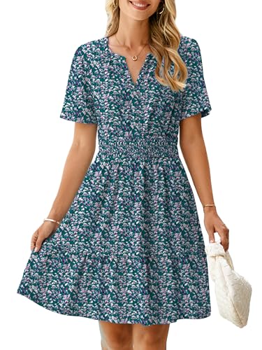 Image of Simplee Womens 2026 Summer Mini Dress Eyelet Short Sleeve Cocktail Short Dresses Cute A Line Sun Dress with Pockets