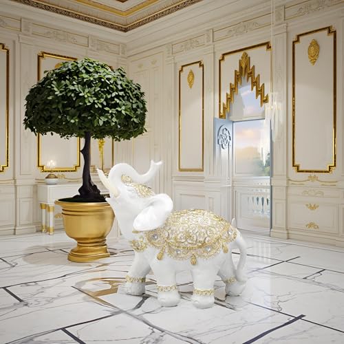 Escultura Elefante Suerte Material Resina Blanca Mediana miniatura 4