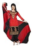 DivyaEmporio Women's Cotton Resham Anarkali Unstitched Dress Material Free Size Red