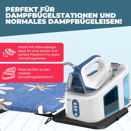 Bügelbrett für Dampfbügelstation Bügeltisch XXL Breit Groß dampfbügelbrett Stabil | 130x47 cm