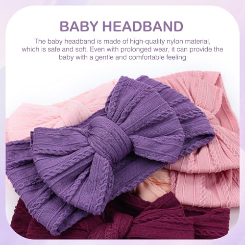 Cinaci 5 Pieces Soft Stretchy Baby Girl Wide Headbands with Bow Headwraps Hair Bows Bands Accessories for Baby Boys Girls Newborns Infants Toddlers4