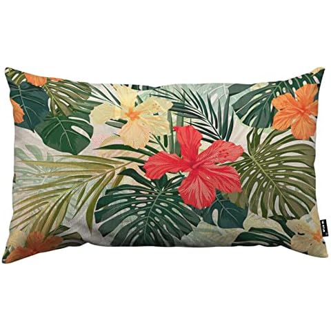 TKS MITLAN Hibiscus Flowers Pillow Cover 12x20 inch Summer Colorful Hawaiian Tropical Plants Palm Leaf Pillows Decorative Throw Pillows Farmhouse Decor for Home Cushion Case Cover