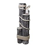 DRH - Ocean's Perch Pelican on Wood Piling Garden Bird Decor - Coastal Pelican Statue - Beach Decor Fisherman's Rope on 3 Wooden Stumps - Nautical Decoration for Any Home Office