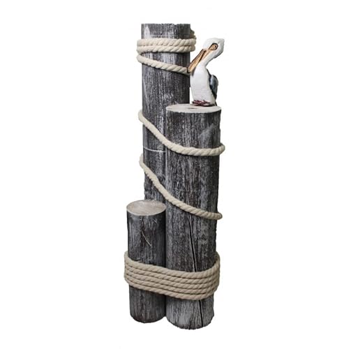 Drh Ocean’s Perch Pelican On Wood Piling Garden Bird Decor - 30“ Coastal Decor - Pelicans Bird Statue - Beach Decor Fisherman’s Rope On 3 Wooden Stumps - Nautical Decoration For Any Home Office #TOP26