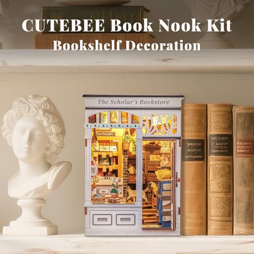 Kit de rincón de libros CUTEBEE librería en miniatura de madera para montar 4