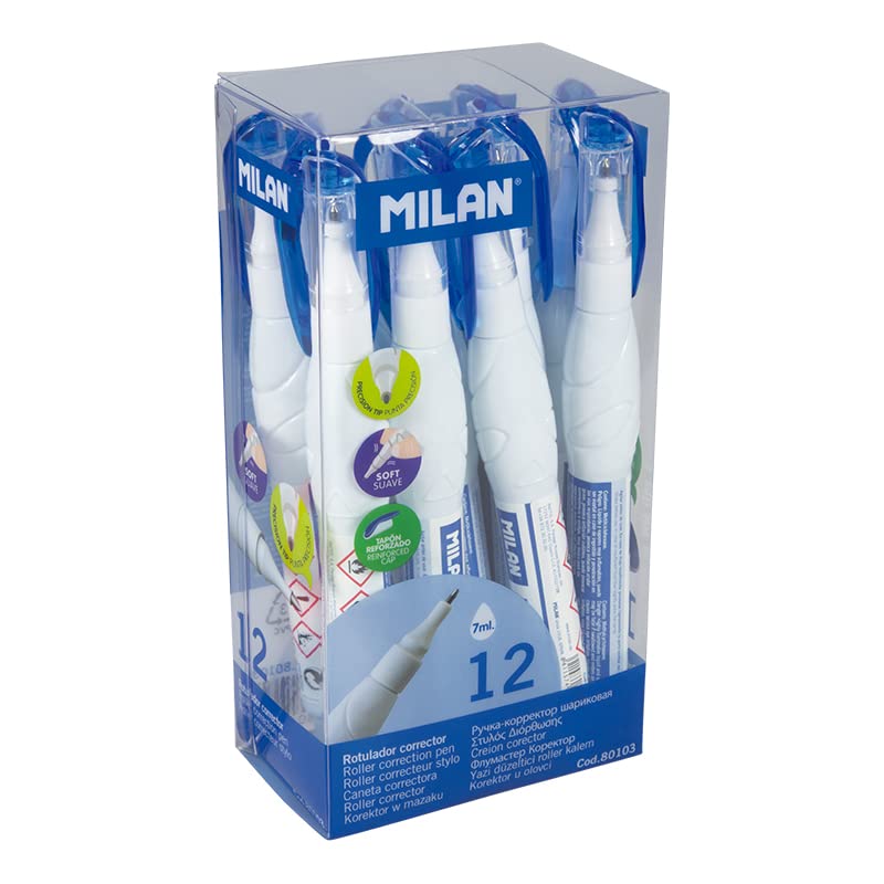 Roller correctores Milan de 7ml en caja de 12 ideales para apuntes limpios en la universidad