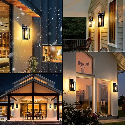 Image of BesLowe Outdoor Wall Light, Modern Porch Sconce, Black with Gold Trim