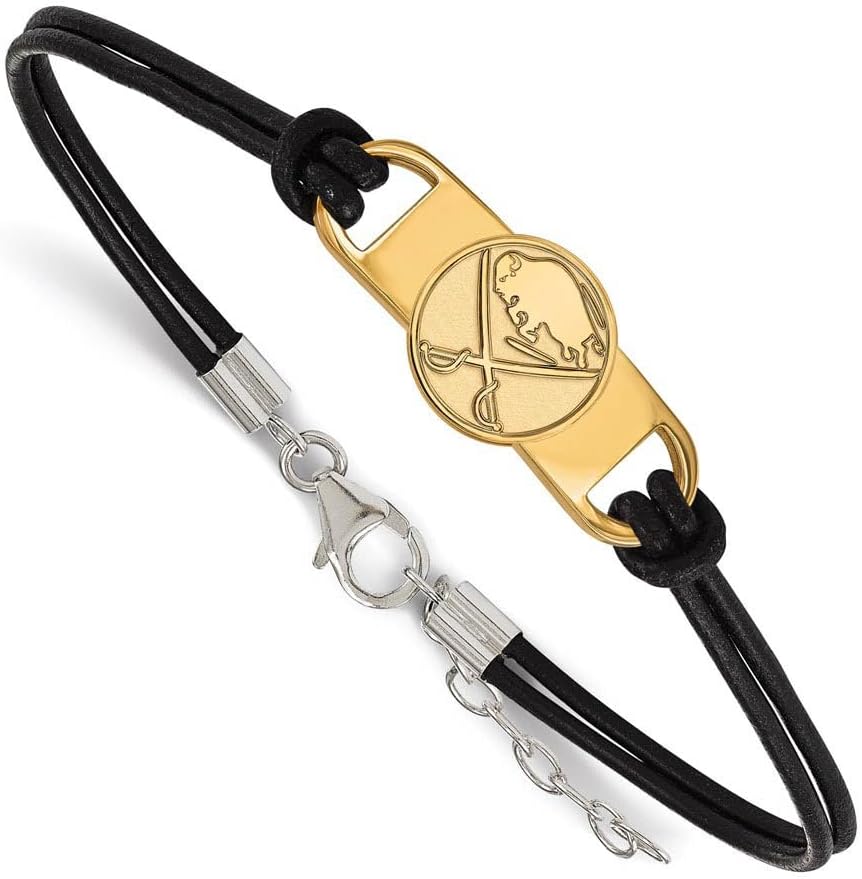 Logoart Sterling Silver Gp Buffalo Sabres Leather Bracelet Small Center