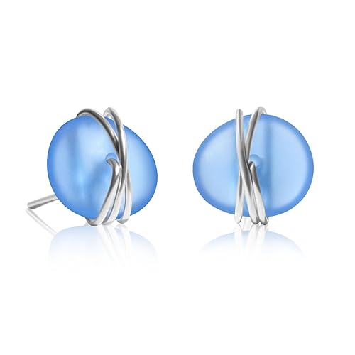 Sea Glass Earrings S925 Sterling Silver Hypoallergenic Handmade Stud Post Earrings Beach Glass Fashion Handcraft Jewelry earrings stud earrings for