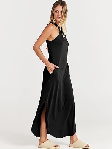 Miniatura 4 de ANRABESS Vestido de playa casual suelto sin mangas para mujer, vestido de playa con abertura cruzada lateral para verano