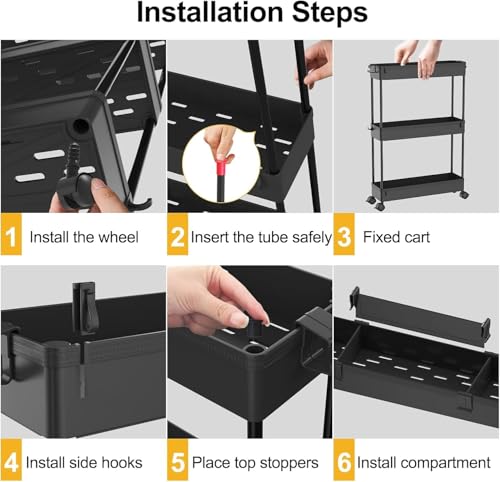 Image of SPACELEAD 2-piece Set Slim Storage Cart 3 Tier,Bathroom Organizer Rolling Utility,Mobile Shelving Unit Slide Out for Office, Kitchen, Laundry Room & Narrow Places