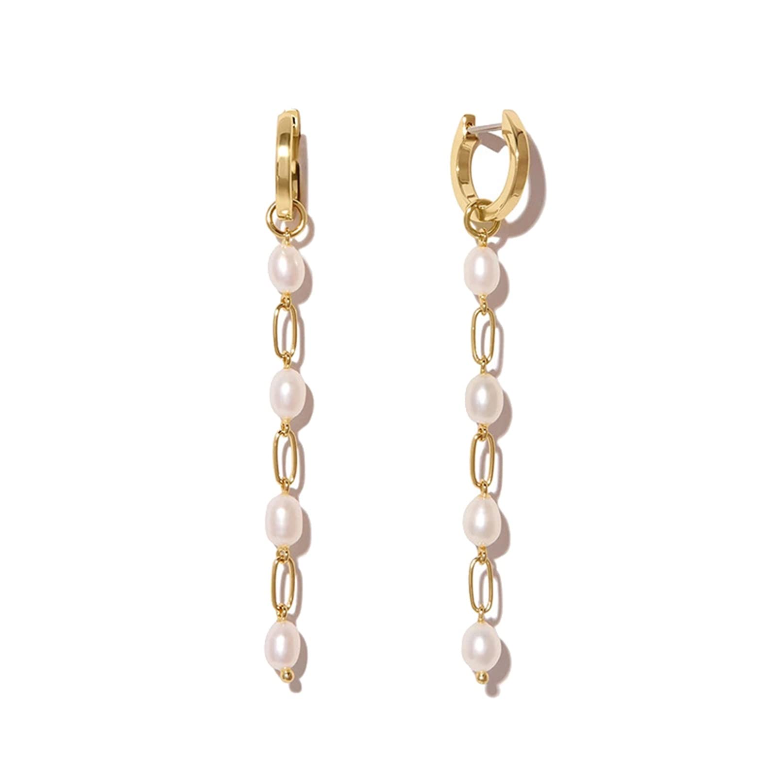 Boucles d'oreilles longues en argent légères anti-allergie avec perles - 7