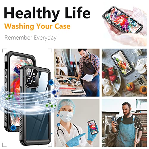 Temdan For Iphone 12 Pro Case Waterproof,Built-In 9H Tempered Glass Screen Protector [Ip68 Underwater][Military-Grade Protection][Dustproof][Real 360] Full Body Shockproof Phone Case-Black/Clear #TOP5