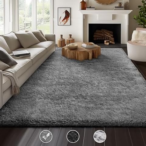 Ophanie Upgrade 8x10 Rugs for Living Room, Grey, Fluffy Shaggy Soft Area Rug, Gray Non-Slip Indoor Floor Carpet for Bedroom, Kids Baby Boys Teen Dorm Home Decor Aesthetic, Nursery Cover