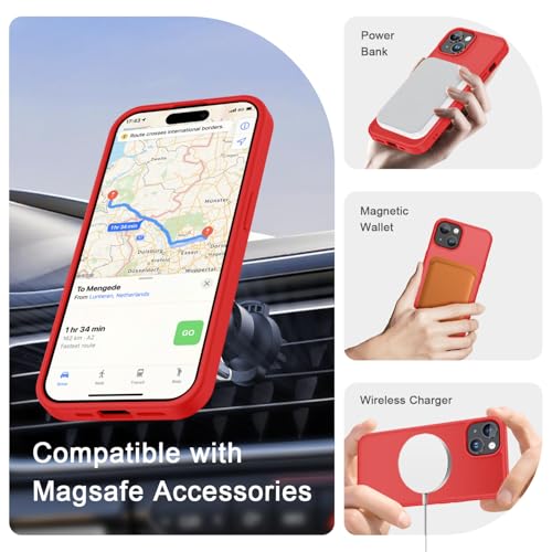 Image of YENAPOON for iPhone 15 Plus Case, iPhone 14 Plus Case, Matte Magnetic Phone Cover with 1 Screen Protector [Support for MagSafe] [Shockproof Military Grade Protection] Translucent Frosted Back, Red