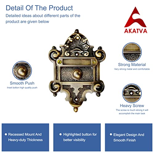 Akatva Door Bell Button – Bell Push Button – Doorbell Chime Wired - Doorbell Button Wired – Door Bell Ringer Button – Doorbell Button Replacement – Wired Doorbell Button - Antique Brass Finish #TOP6