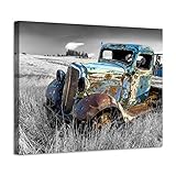 Rusty Car Canvas Wall Art: Old Truck Pictures Paintings Print on Canvas Artwork for Bedroom (16'W x 11'H,Multi-Sized)