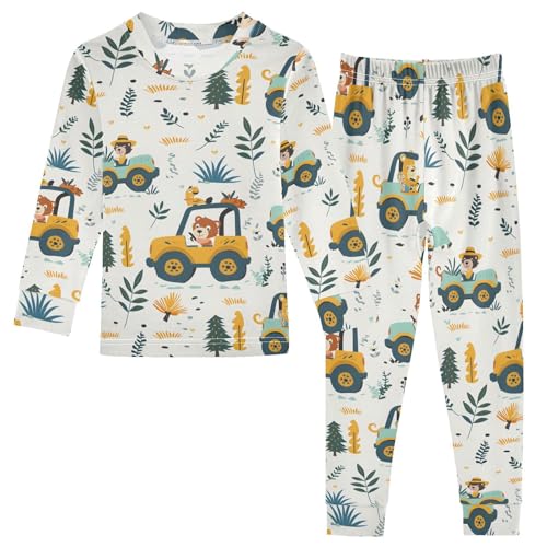 Cartoon Pajamas Set Car with Animal Long Sleeve PJs Cotton Jammies Sleepwear Top and Pants Multicolor