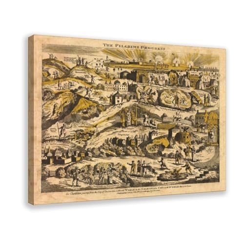 Carte Pilgrim's Progress 1813 WCYB déco murale vintage pour salon ou bureau