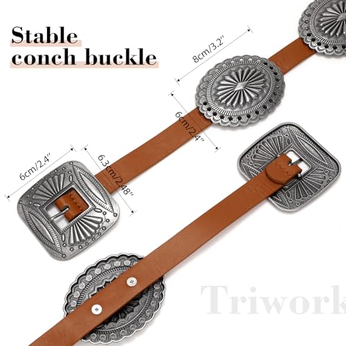 Western Belts for Woman Oval Concho Belt Cowgirl Belt Boho Disc Belt Buckle for Dress Jeans Country Concert Outfit4