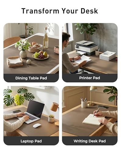 Image of Aothia Faux Leather Desk Mat - Large Mouse Pad, Non-Slip PU Leather Blotter, Waterproof Writing Surface for Office and Home (Coffee, 63 inch x 24 inch)