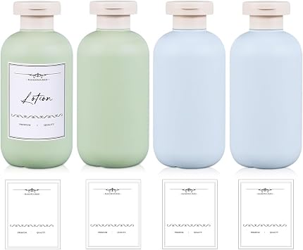 10 oz Plastic Travel Shampoo Bottles, Refillable Flip Cap Squeeze Bottles for Toiletries, Large Leakage-proof Travel Shampoo and Conditioner Container Blue and Green