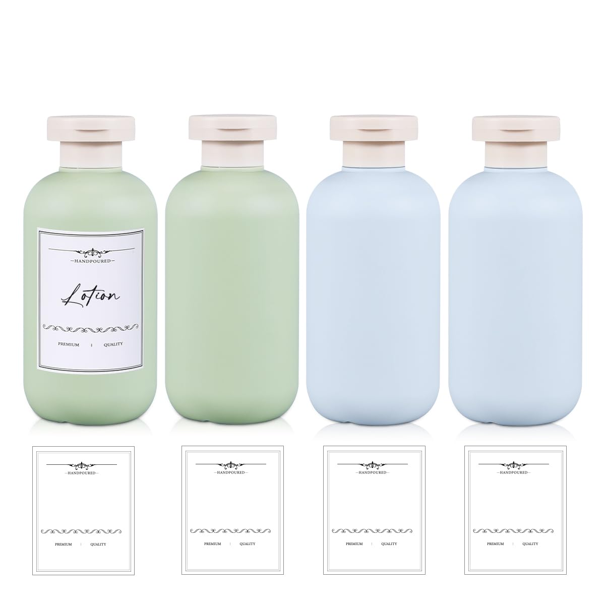 10 oz Plastic Travel Shampoo Bottles, Refillable Flip Cap Squeeze Bottles for Toiletries, Large Leakage-proof Travel Shampoo and Conditioner Container (Blue and Green)